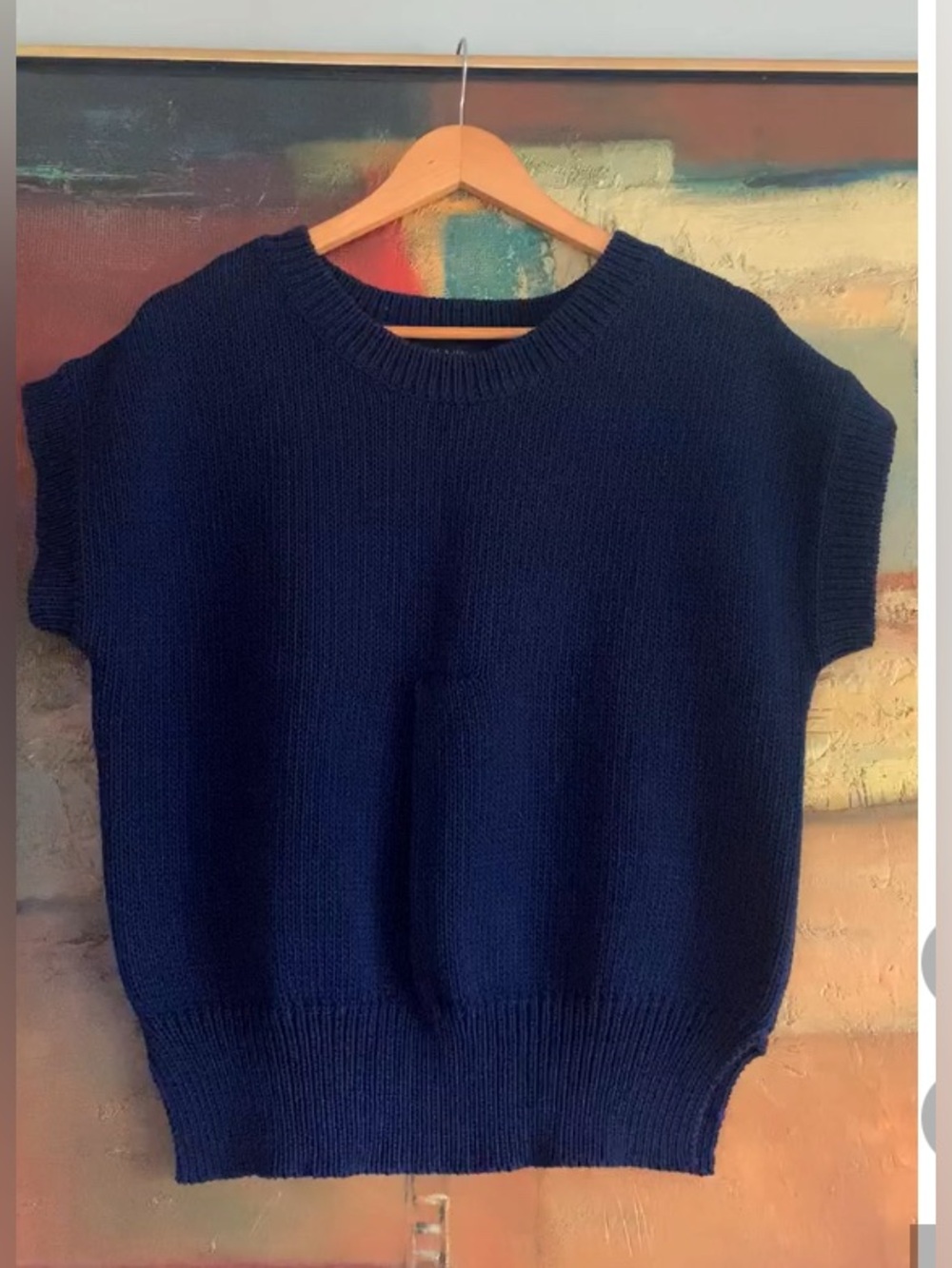 Ms MIN Luxury Dark Blue Knit Crewneck Sweater Vest, Sz M